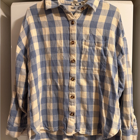 Roxy Tops - Roxy Blue and Cream Plaid Button-Up Shirt